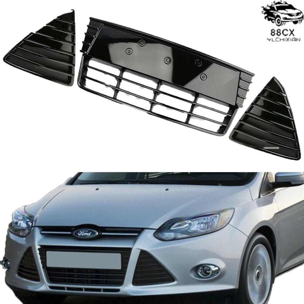 Applicable to the Ford FOCUS MK3 ZETEC S cellular bright black front center grille fog lamp grille - Jering auto parts