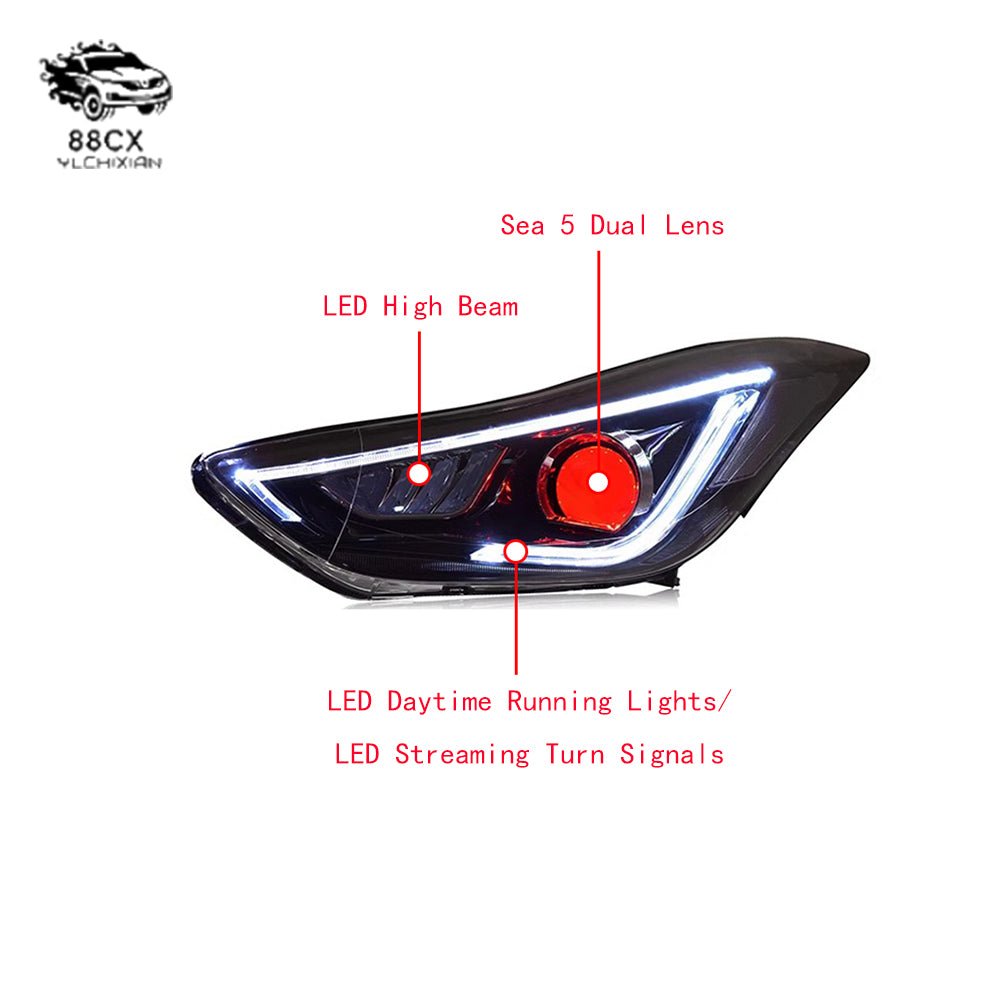 Suitable for modern Lange headlights assembly retrofit LED day running lights turn signals double lens xenon headlights - Jering auto parts